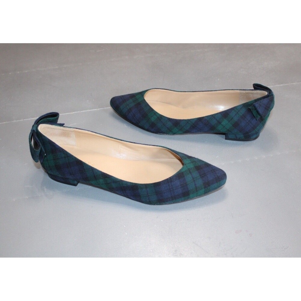Talbots Blackwatch Plaid Bow Ballet Flats Women’s Size 9 Green Navy Blue Tartan
